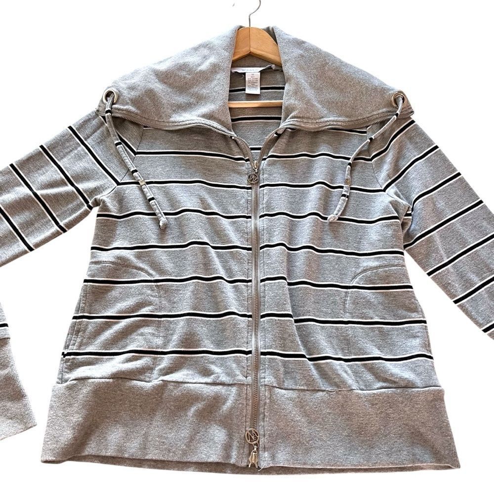 Andrea Jovine Weekend Gray Striped Zip-Up Hoodie Sweatshirt